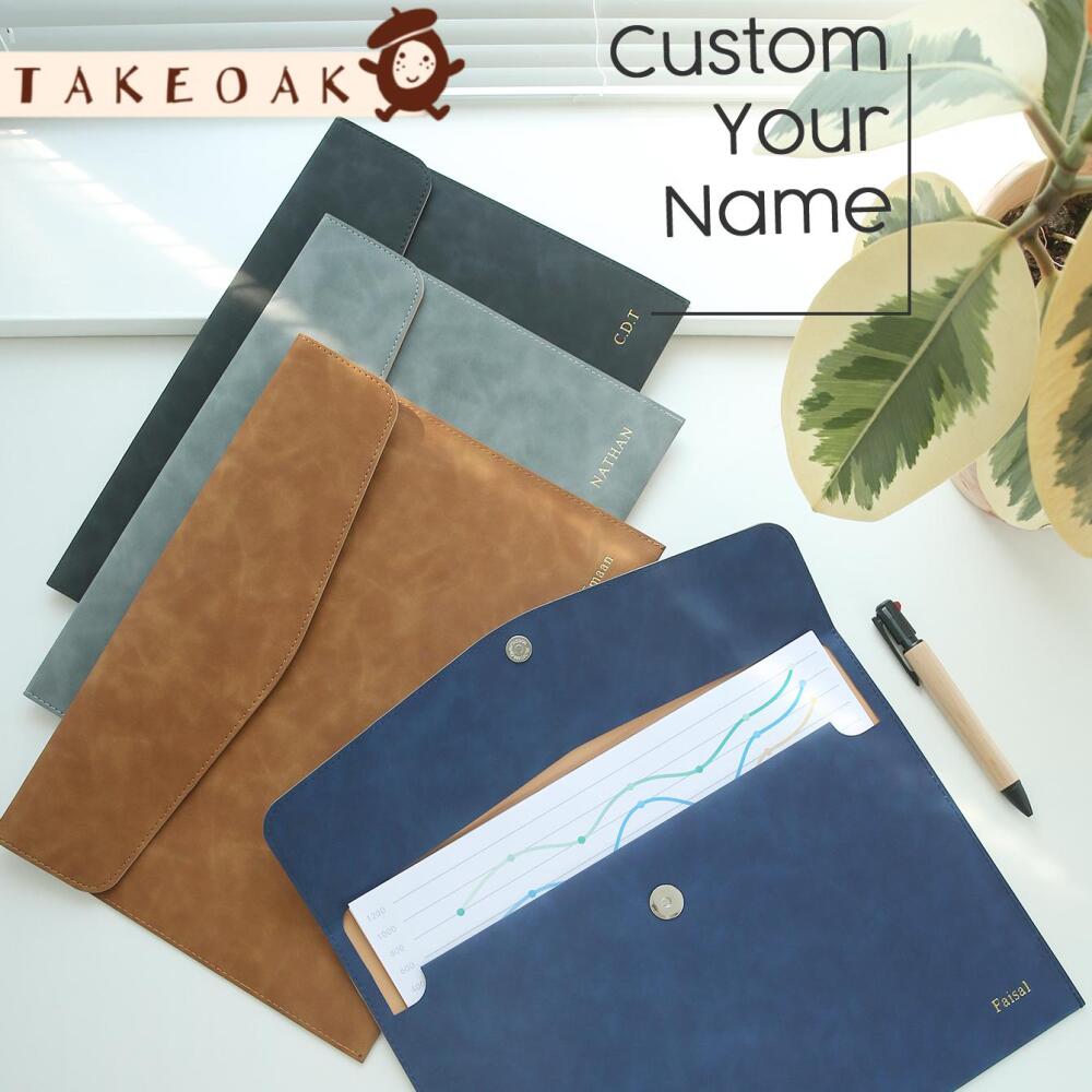 Travel Accessories Hong Kong - แฟ้มเอกสารหนัง PU วินเทจ A4 ปั๊มลายทองคำตามสั่ง พร้อมชื่อ