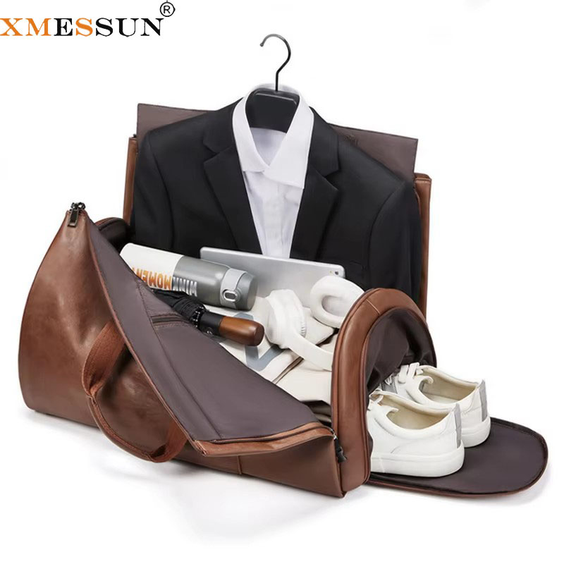 Travel Accessories Logo - XMESSUN ใหม่ผู้ชายกระเป๋าเดินทางแบบพกพา Designer ยี่ห้อ PU หนังขนาดใหญ่ความจุกระเป๋าเดินทางพับกระเป๋าไหล่กระเป๋า