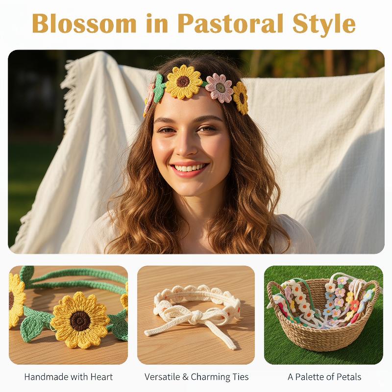 Travel Accessories Hawaii - ที่คาดผมดอกไม้หลากสี ผ้าโพกหัวถักลายดอกไม้ ผ้าพันศีรษะชายหาด ผ้าพันคอ ผ้าคาดผมสำหรับผู้หญิง เครื่องประดับผมสำหรับเดินทางไปฮาวาย