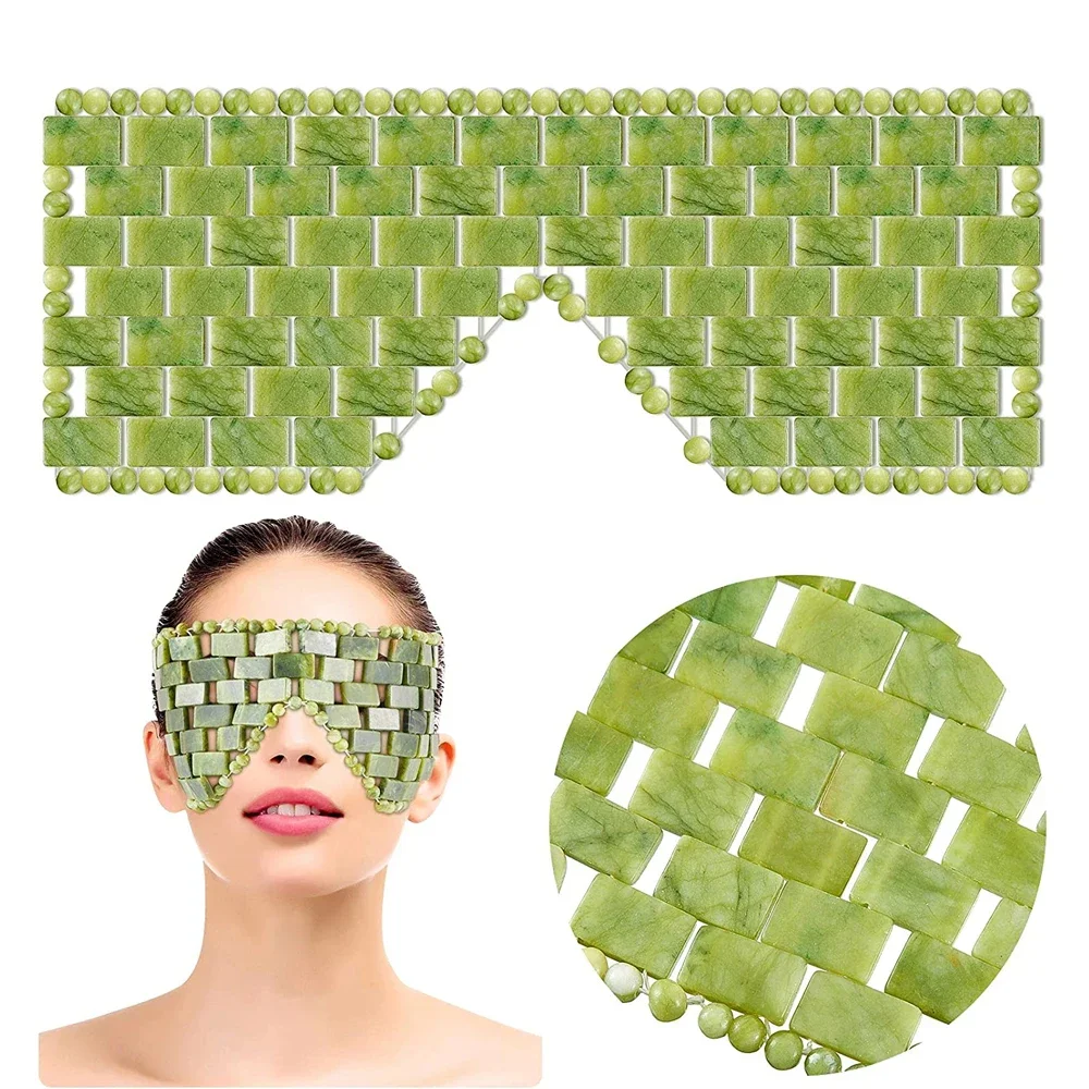 Travel Accessories Eye Mask - หน้ากากนวดตาหยกเย็น หน้ากากหยกธรรมชาติสำหรับผ่อนคลายดวงตา หน้ากากนวดสำหรับการนอนหลับ อุปกรณ์ดูแลผิวหน้าด้วยหินหยก