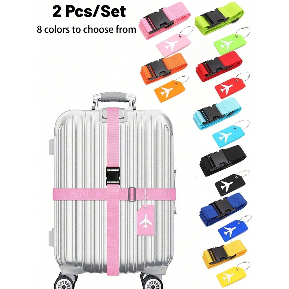 Travel Accessories Gear - ชุดสายรัดกระเป๋าเดินทางพร้อมป้ายติดกระเป๋า สายรัดกระเป๋าเดินทางหลากสี เหมาะสำหรับกระเป๋าเดินทางหลากหลายประเภท เหมาะสำหรับการเดินทาง