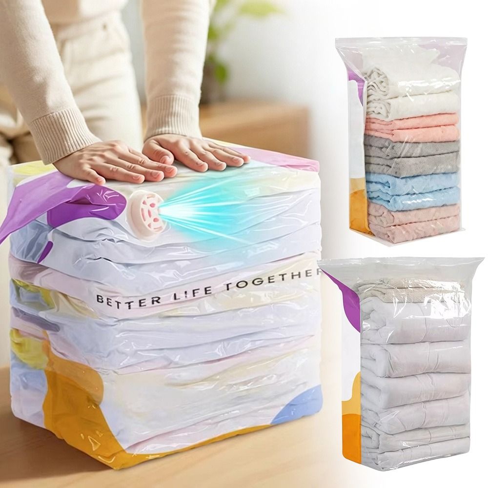 Compression Bag Vacuum - ถุงเก็บของสุญญากาศแบบไม่ต้องใช้ปั๊ม ป้องกันฝุ่น ความจุขนาดใหญ่ ถุงซีลแบบกดปิด ประหยัดพื้นที่ ถุงซีลสำหรับเก็บเสื้อผ้า
