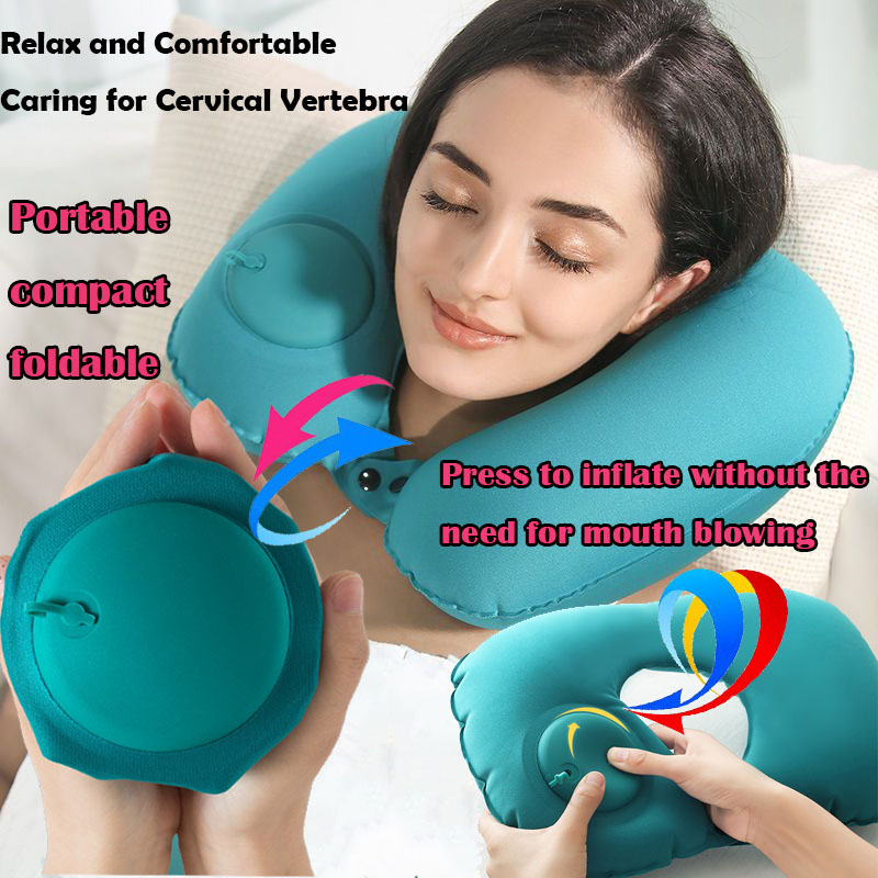Travel Accessories Pillow - หมอนรองคอพองลมแบบพกพาที่สามารถจัดเก็บและเติมลมได้เอง เหมาะสำหรับการเดินทางกลางแจ้ง ทริปธุรกิจ และการตั้งแคมป์