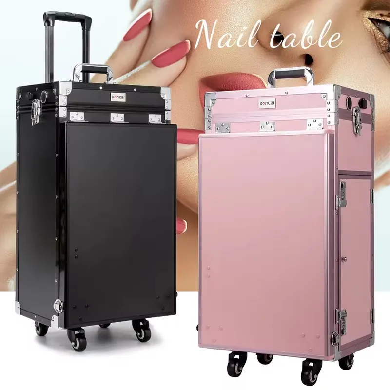 Travel Accessories For Train - โต๊ะทำเล็บแบบพับได้พร้อมล้อเลื่อน รุ่นใหม่ พร้อมลิ้นชัก 4 ช่อง กระเป๋าเครื่องสำอางสำหรับเดินทาง
