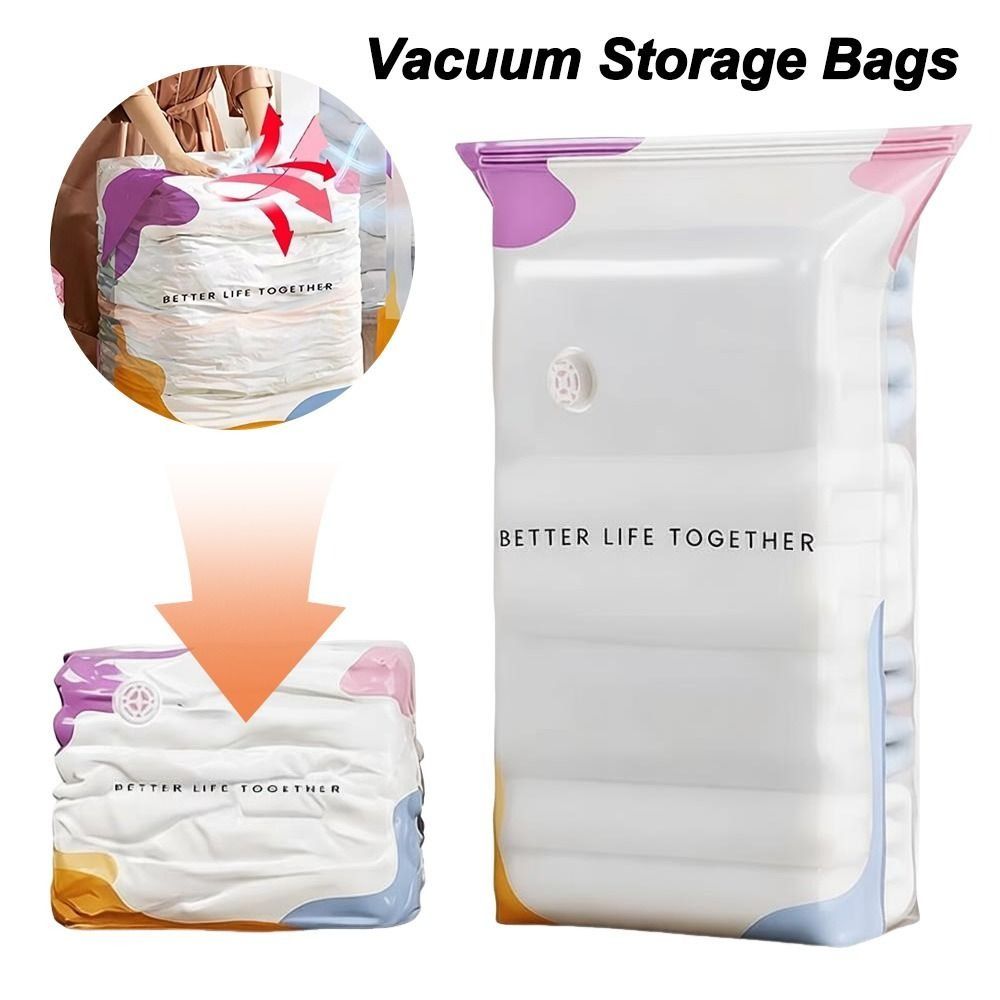 Compression Bag Vacuum - ถุงเก็บของแบบสุญญากาศไม่ต้องใช้ปั๊ม ความจุขนาดใหญ่ ป้องกันฝุ่น ถุงซีลสำหรับเสื้อผ้า ประหยัดพื้นที่ แบบกดและปิดผนึก