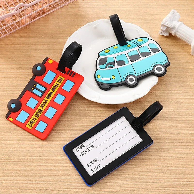Travel Accessories Logo - น่ารักการ์ตูนรถยนต์ PVC ซิลิโคนแท็กกระเป๋าเดินทางกระเป๋าเดินทางชื่อแท็กกระเป๋าเดินทาง Boarding Pass อุปกรณ์เสริมการเดินทาง