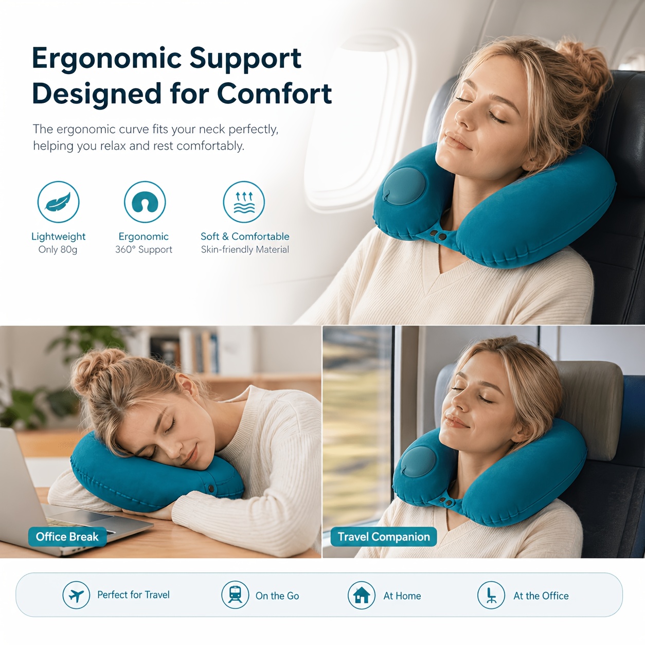 Travel Accessories Pillow - SPDJUMPER หมอนรองคอแบบพกพาสำหรับเดินทาง, หมอนรูปตัว U พร้อมถุงเก็บของสำหรับเครื่องบิน, รถยนต์,