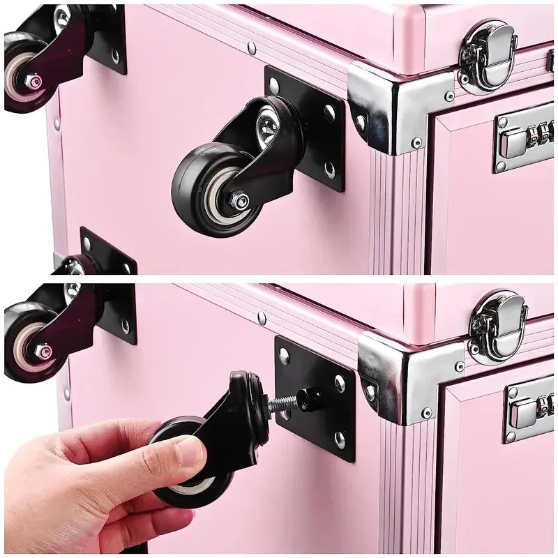 Travel Accessories For Train - โต๊ะทำเล็บแบบมีล้อพับได้ พร้อมกล่องเก็บของสำหรับแต่งหน้าแบบมีล้อเลื่อน สำหรับเดินทาง มี 4 ลิ้นชัก
