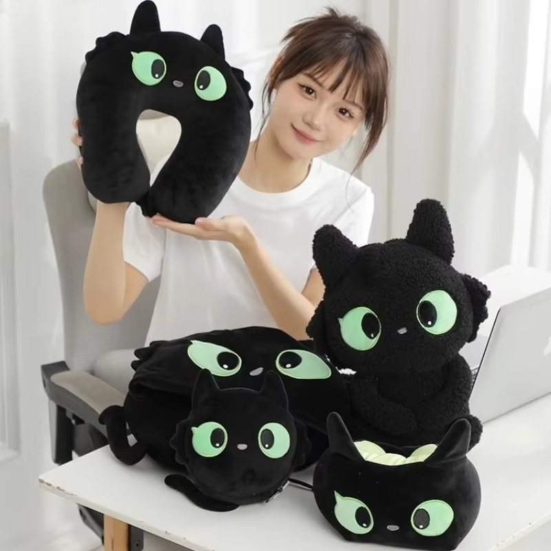 หมอนรองคอรูปแมวดำ2024การ์ตูนน่ - Travel Accessories Pillow บทวิจารณ์และราคา